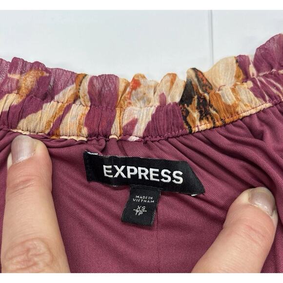 Express Women Maroon Floral Maxi Dress XS Ruffle High Low Flowy Fairy Festival - Picture 2 of 16